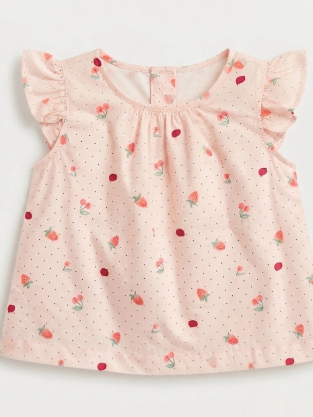 GAP BABY 18-24 Girls' Pink Strawberry Print Flutter Sleeve Top